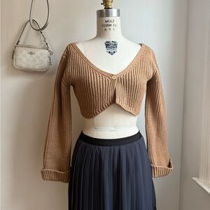 Tan Ribbed Knit Cropped Cardigan